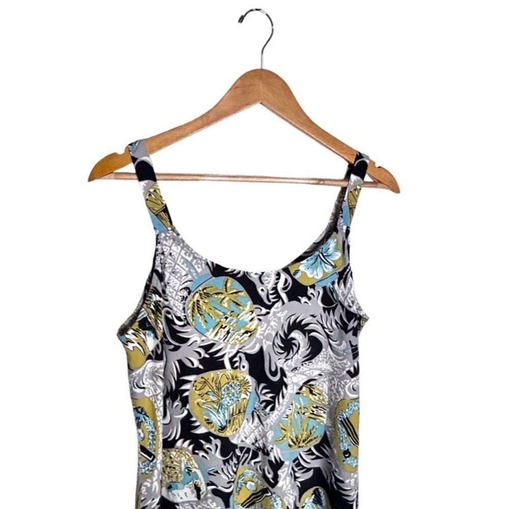 Vintage Hilo Hattie Dress Y2K Dragon Sundress Size XL Black Gray Green - Picture 2 of 7